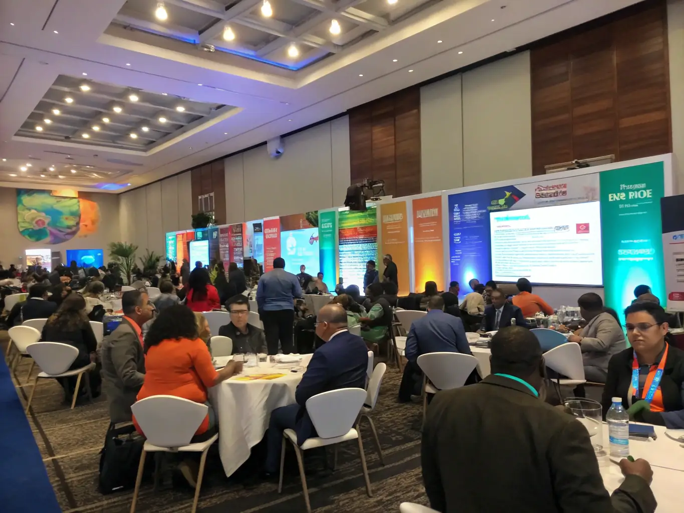 A photograph of attendees actively participating in a CIE Richard Martin conference, showing people engaged in discussions and presentations in a professional setting.